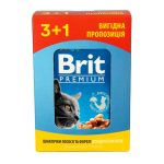 Набір паучів 3+1 Brit Premium Cat Beef Salmon and Trout для котів шматочки в соусі з лососем і фореллю 4х100 г - Зображення 4