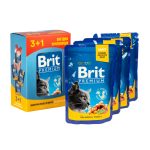 Набір паучів 3+1 Brit Premium Cat Beef Salmon and Trout для котів шматочки в соусі з лососем і фореллю 4х100 г - Зображення 6